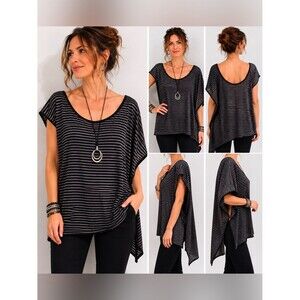 NWT Matti Mamane Asymmetrical Stripe Tunic Poncho Top Medium